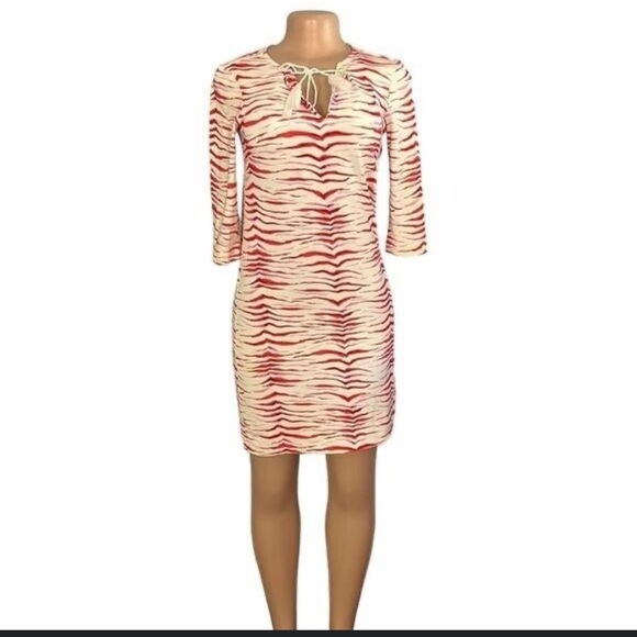 Persifor Short Sleeve Animal Print Red pink
& White Animal Print Dress - Picture 1 of 11